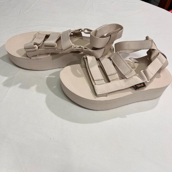 Teva Flatform Mevia Platform Gladiator Sandals Birch Beige Strappy Women’s 8 - Picture 15 of 15